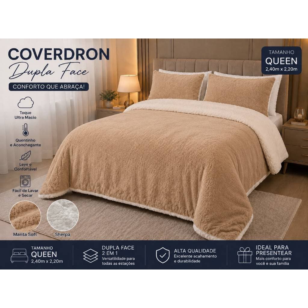 Coberdron Queen Dupla Face Sherpa Manta Soft Grosso Quentinho Cobertor Premium 2,40x2,20m