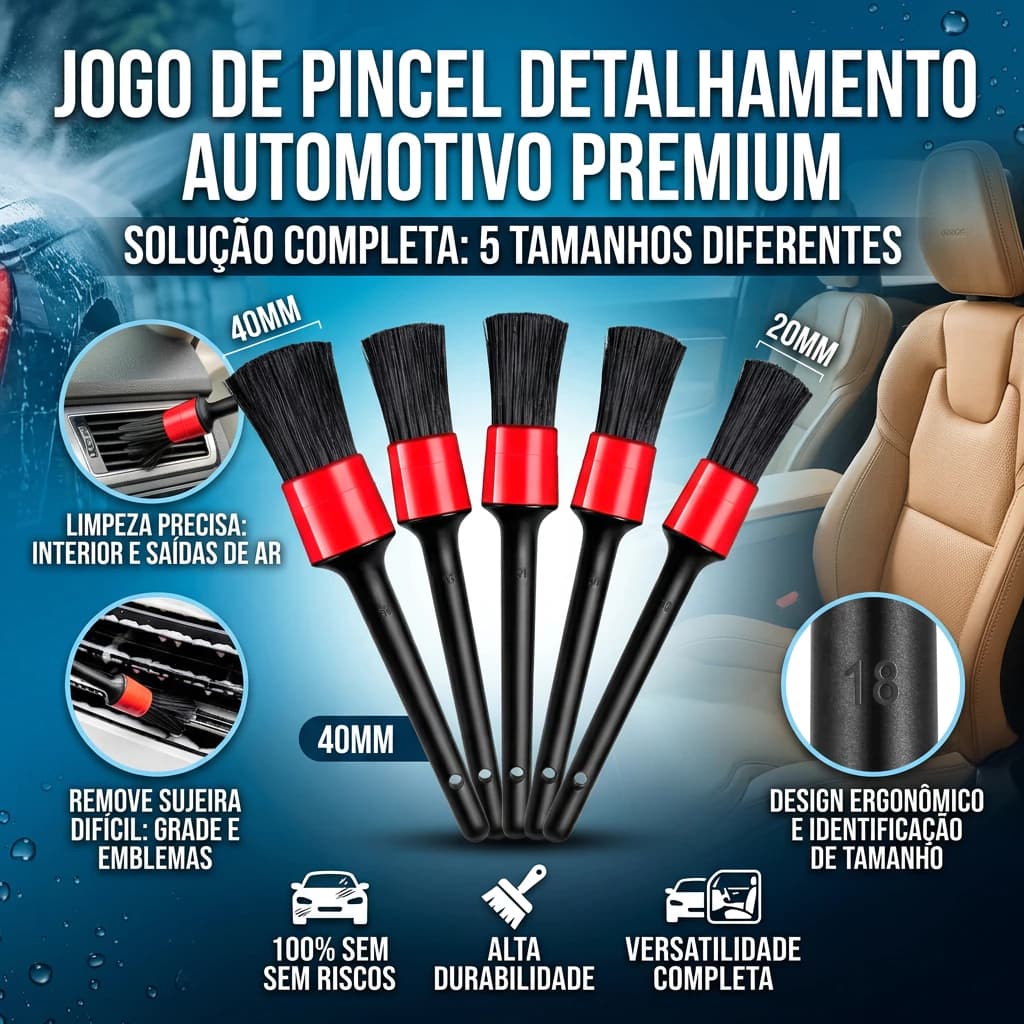 Jogo de Pincel Detalhamento e Limpeza Automotivo Automotiva Jogo com 5/10 Peças de Tamanhos Diferentes