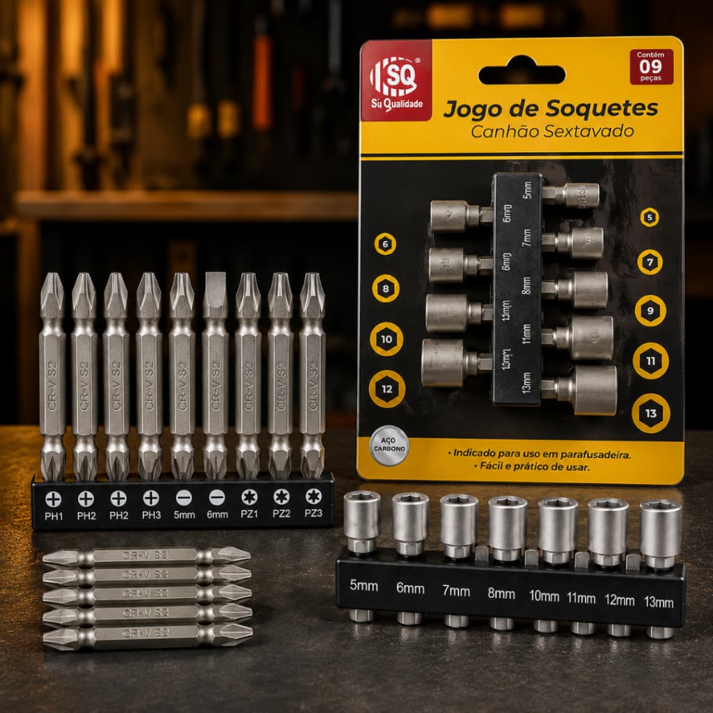 Kit Soquetes 5 a 13mm + Pontas Duplas PH2 Fenda Bits Magnéticos Parafusadeira