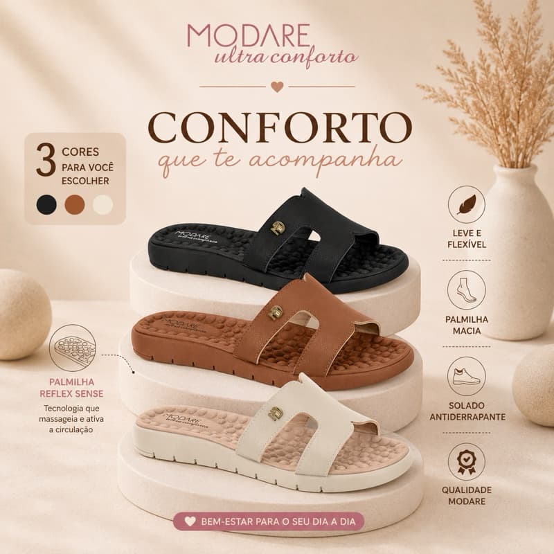 Chinelo Tamanco Modare Feminino Slide Ortopédico Massageador Ultraconforto Original Fascite Esporão