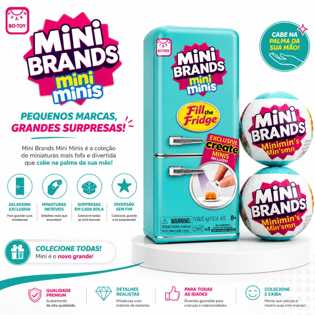 Geladeira Mini Minis + 2 Cápsulas | Brinquedo Infantil Colecionável