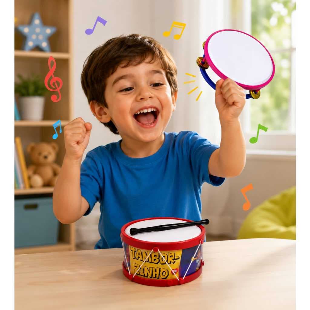 Kit Pandeiro e Tambor Infantil