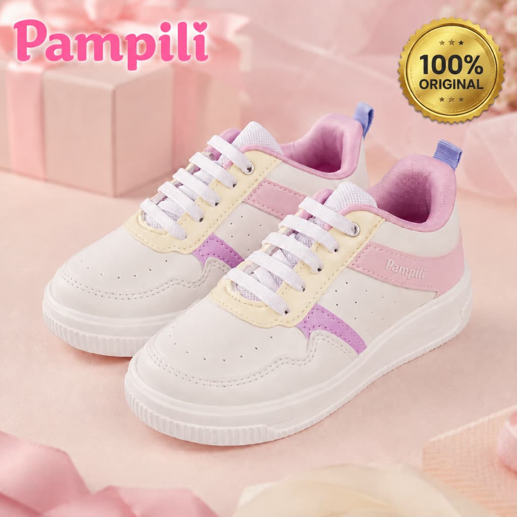 Tênis Infantil Feminino Pampili Up Branco Color Casual Confortável Antiderrapante Menina Original