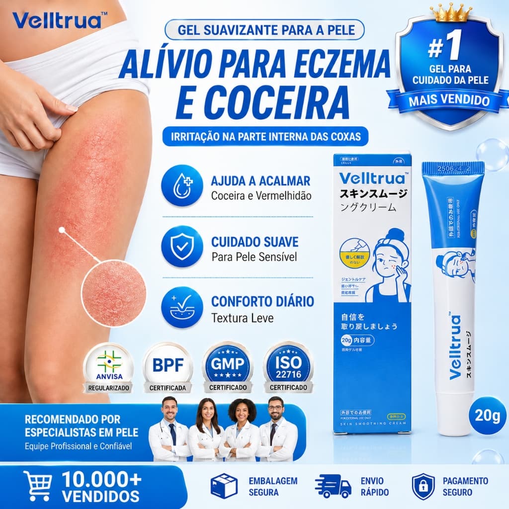 Velltrua Pomada para coceira na pele Gel para eczema alivia micose, urticária, alergias e vermelhidão na pele