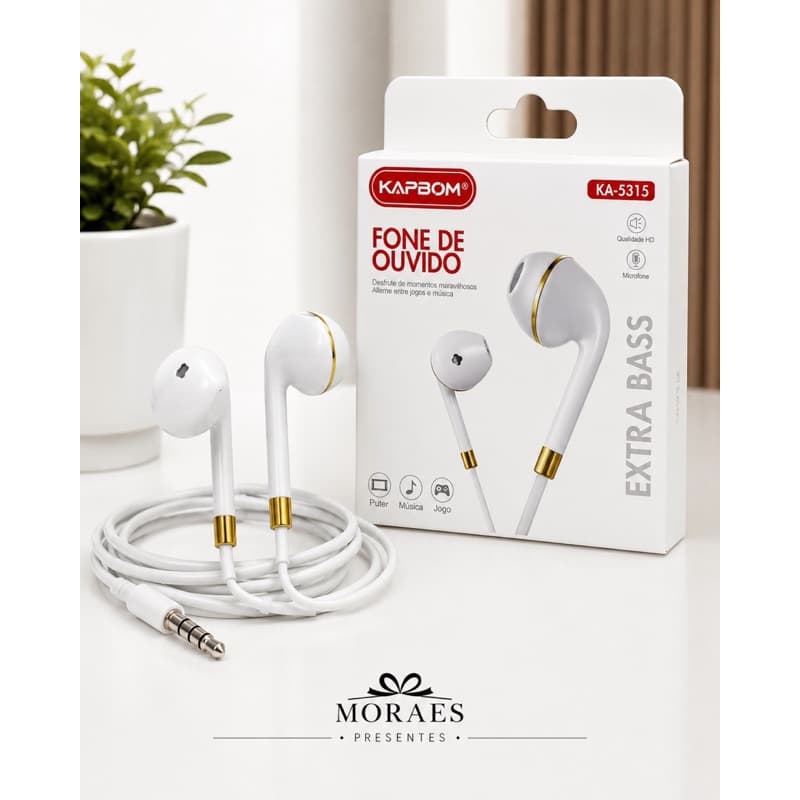 Fone Kapbom KA-5315 P2 3,5 mm com microfone, som HD, ideal para celular, notebook, PC e tablet.