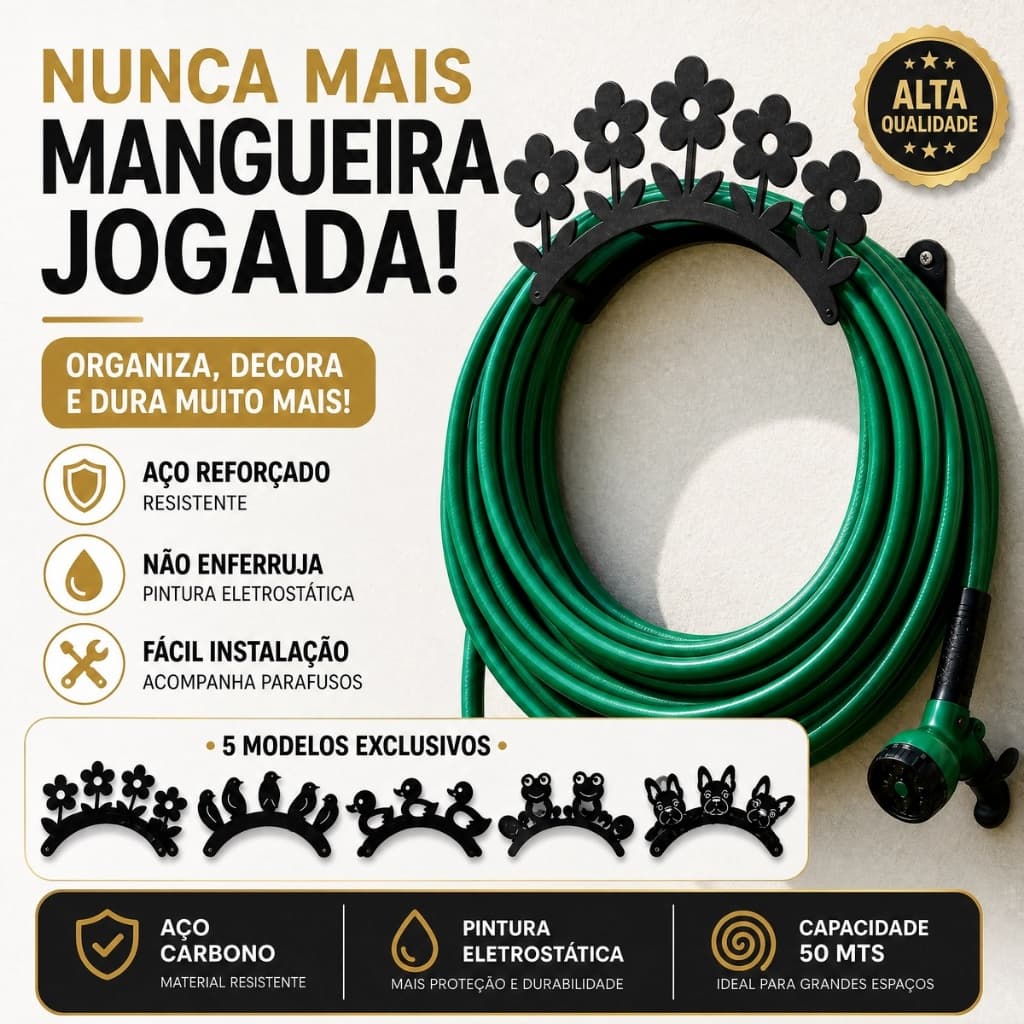 Suporte Porta Mangueira Jardim Piscina Quintal Externo Interno Aço / Ferro Reforçado Parede