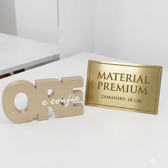 Escultura placa Decorativa "Ore e Confie" 17 cm – Decoração Cristã Premium para Sala, Quarto e Escritório