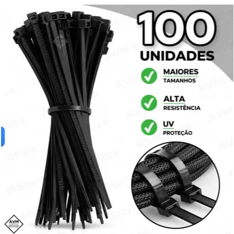 Enforca Gato Preta Kit com 100 Unidades Alta Resistência
