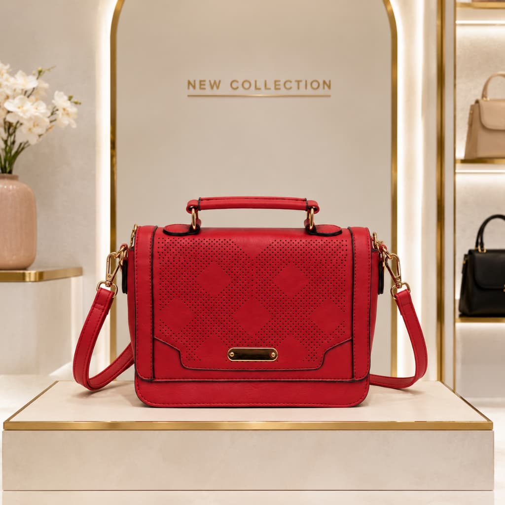 Bolsa Feminina  Elegante com Textura Vazada e Detalhes Dourados
