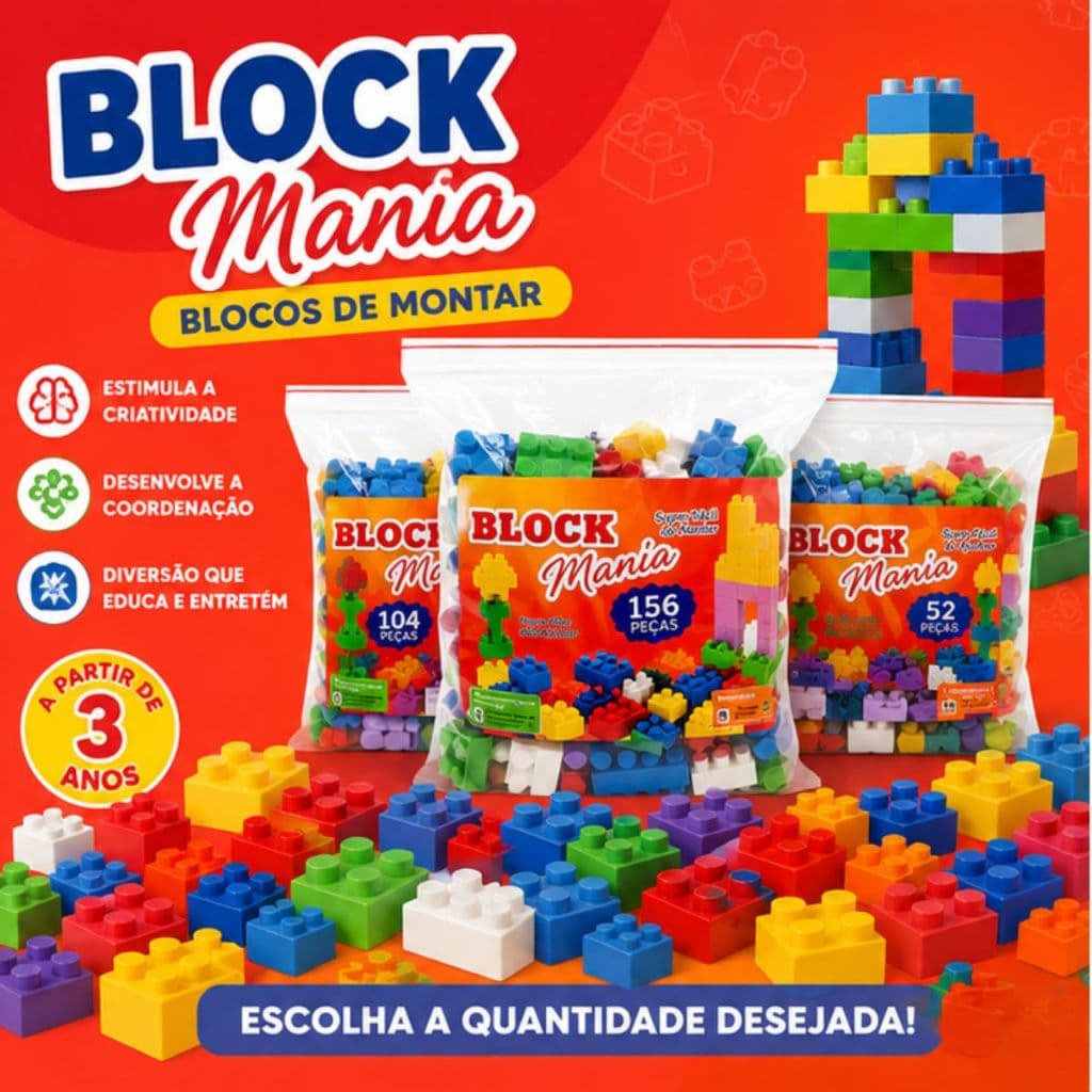 Blocos de Montar Infantil 52/104/156 Peças Saco Zip Lock Brinquedo Educativo Desenvolve Criatividade Lego