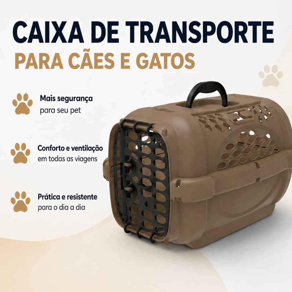 Caixa De Transporte Para Cães E Gatos Pet Ventilada Com Travas De Segurança Alça Reforçada