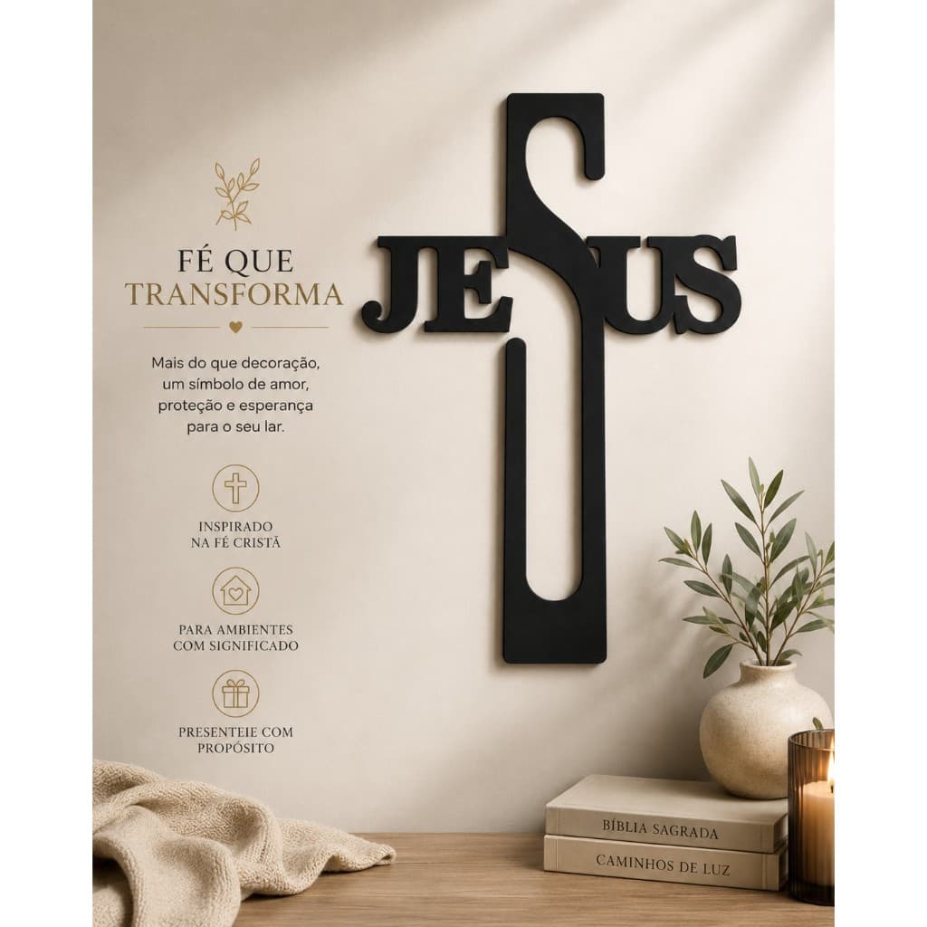 Quadro Cruz Decorativa Jesus em MDF