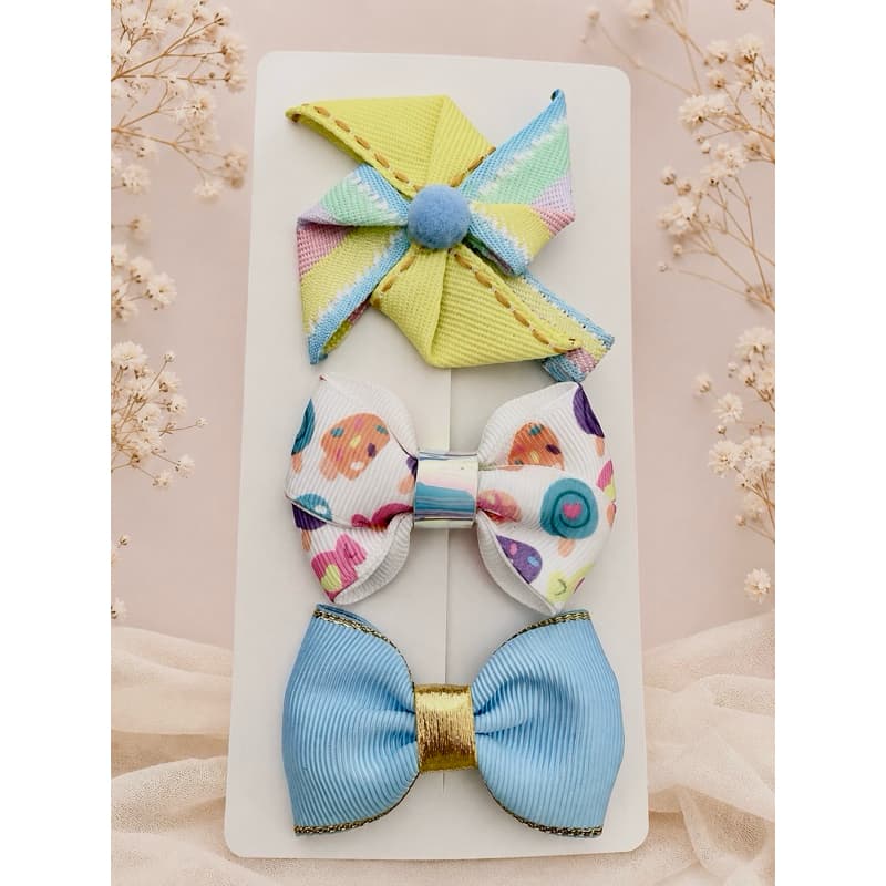 Kit de laços | Laço cata-vento | Kit com 3 laços | Presilha bico de pato | Acessório infantil para menina