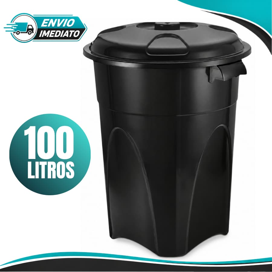 Cesto de Lixo 100 Litros Cestão Com Tampa Preto Reforçado