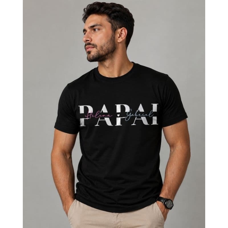 Camiseta Personalizada Dia dos Pais Nome dos Filhos Personalize Preta