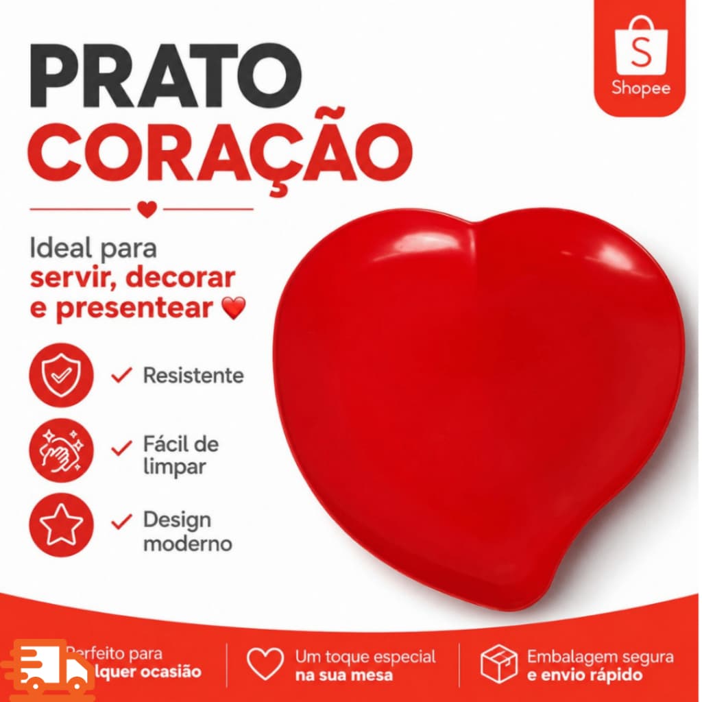 Bandeja Prato Coração de plástico Prato Decorativo 27x26cm Mesa Posta Servir Petisqueira Namorados Doce
