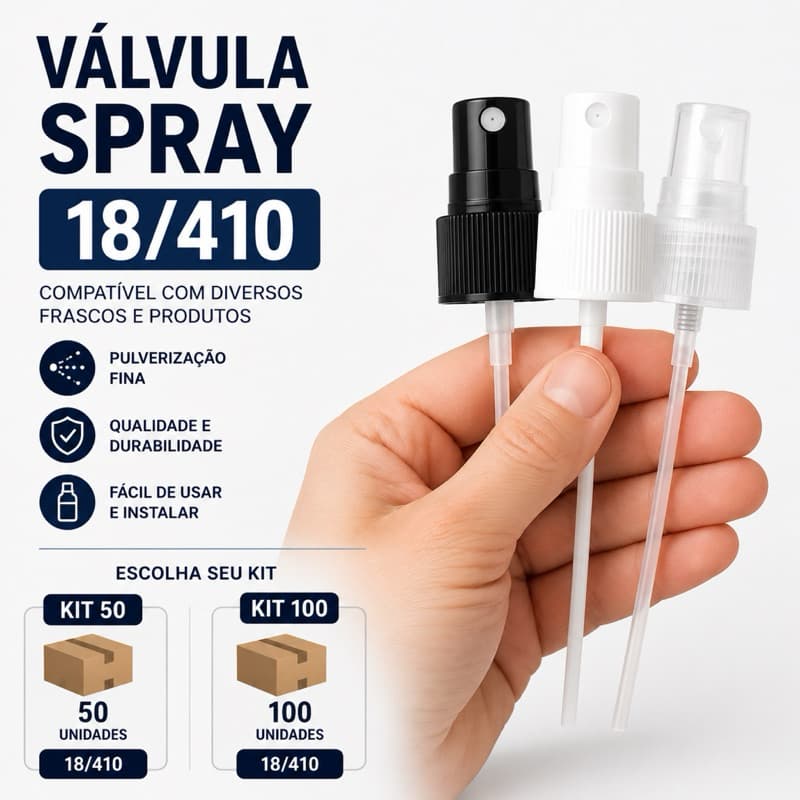 KIT 50 OU 100 VÁLVULAS SPRAY 18/410 PRETA BRANCA TRANSPARENTE PARA FRASCOS PERFUME COSMÉTICOS