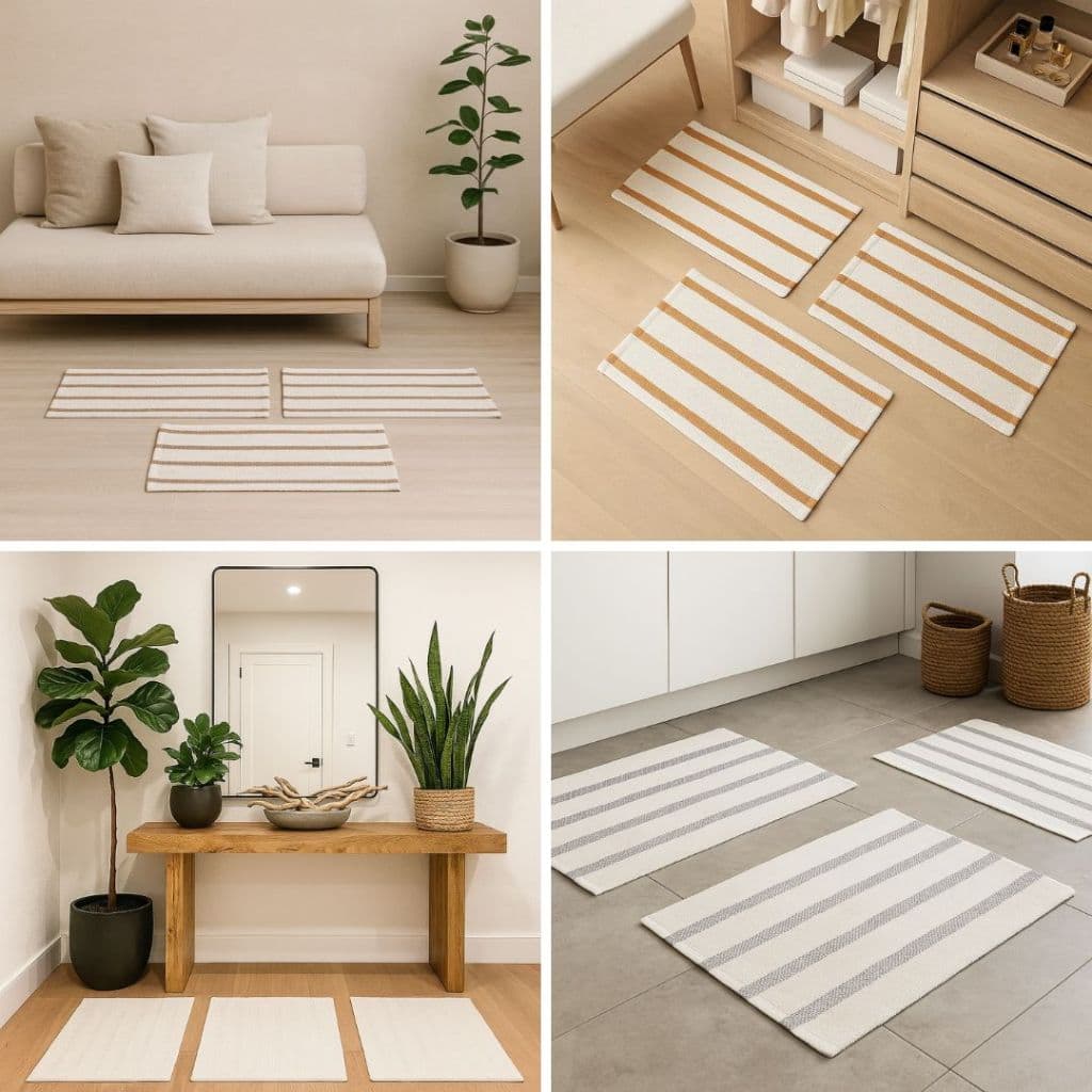 Kit 3 Tapetes Capacho Mandacaru Listrado 40x60cm em Algodão, Decorativo para Entrada e Cozinha