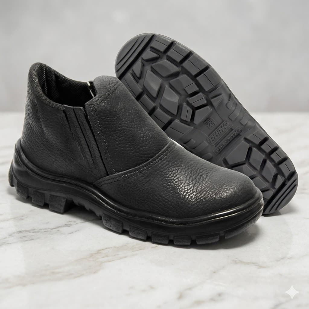 Bota de Segurança em Couro Bota com Elástico Com Proteção Ca Bota de Couro Preta Para Trabalho EPI
