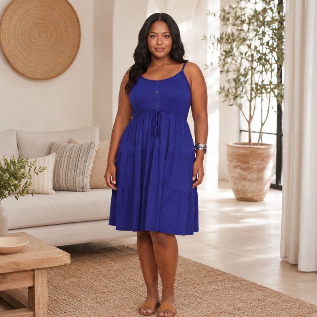 Vestido Midi Plus Size Alça Fina Feminino Malha Solta Verão Confortável Casual Dia a Dia