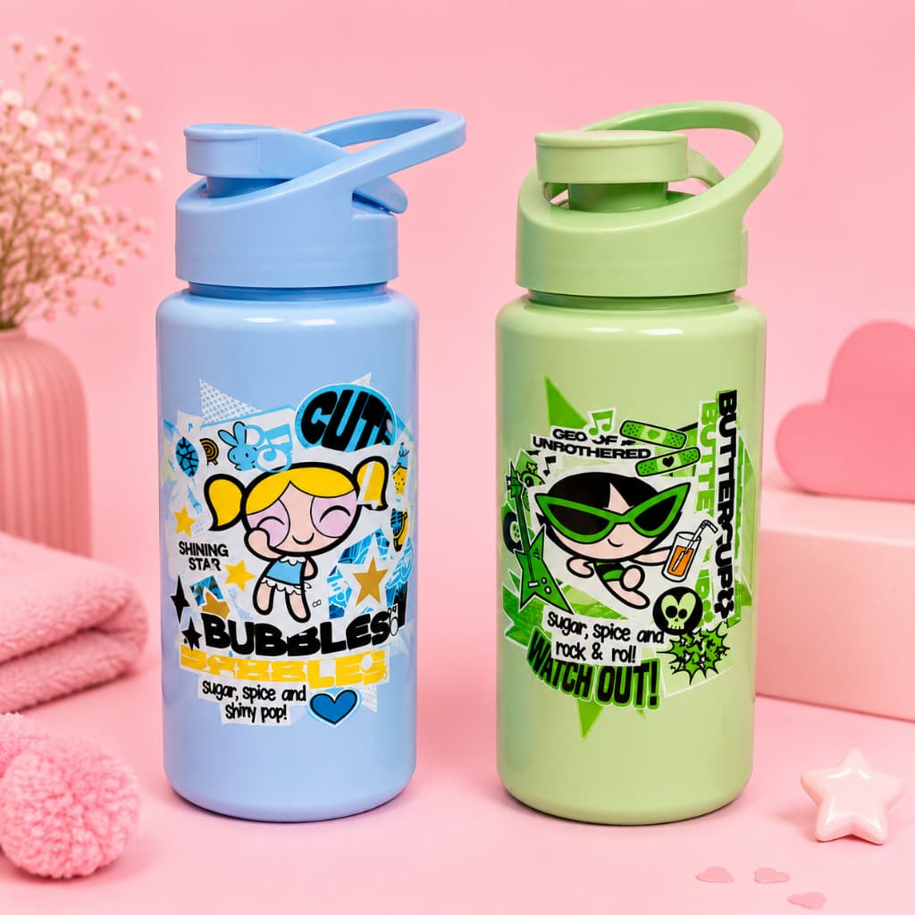 Garrafa De Água Infantil Squeeze 500ml Meninas Super Poderosas Com Tampa e Alça
