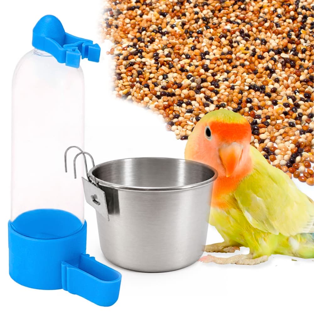 Kit Bebedouro 60ml + Caneca Comedouro Alumínio Power Pets