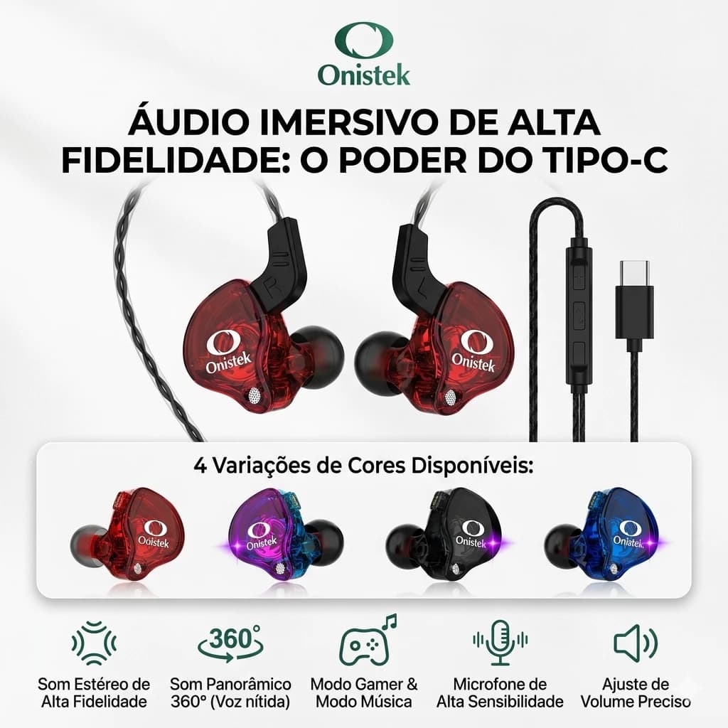 Fone Gamer Tipo C Intra Auricular - ONISTEK