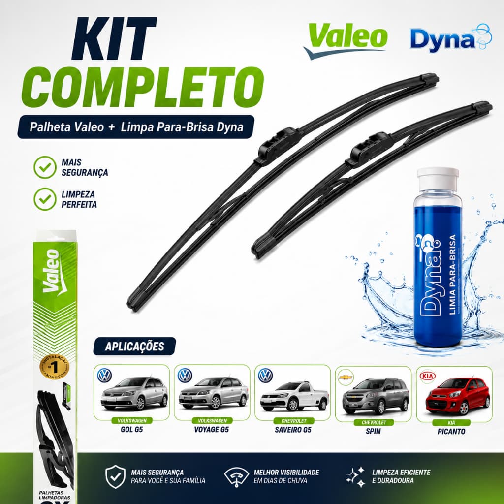 Par Palheta Valeo + Limpa Para-Brisa Dyna Gol G5 Voyage Saveiro Spin Picanto Original