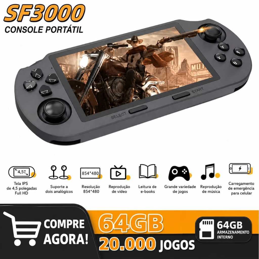 Console portátil video game SF3000 Tela HD 854*480 20.000 jogos cartão 64GB