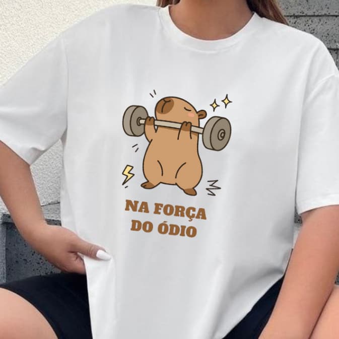 Camiseta Camisa T-shirt Feminina Capivara Fitness Gym Academia Treino Blusa Oversized 100% Algodão