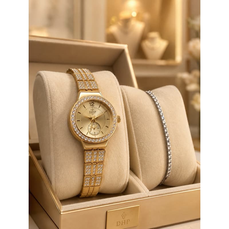 Relógio Feminino Luxo Elegante Cravejado Zircônia À Prova D’Água