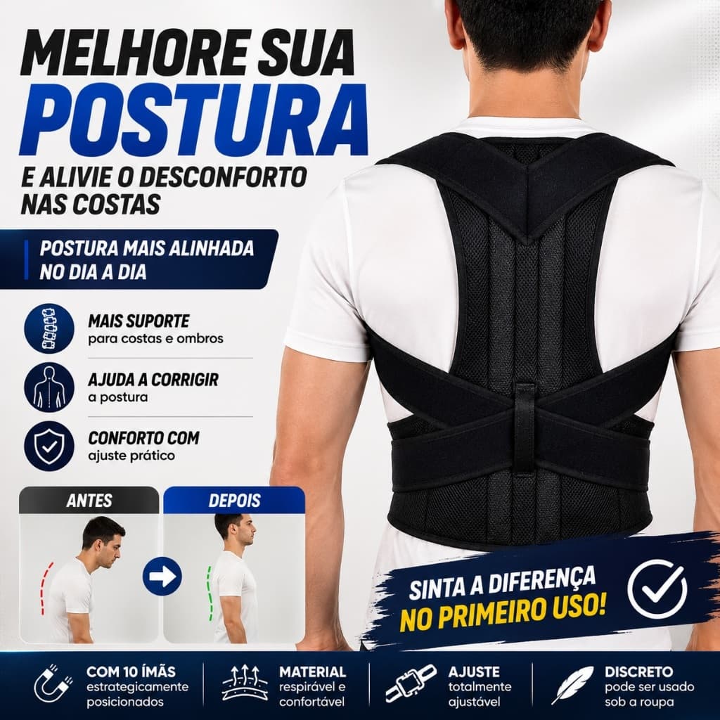 Corretor Postural com Suporte Lombar – Mais Conforto no Dia a Dia