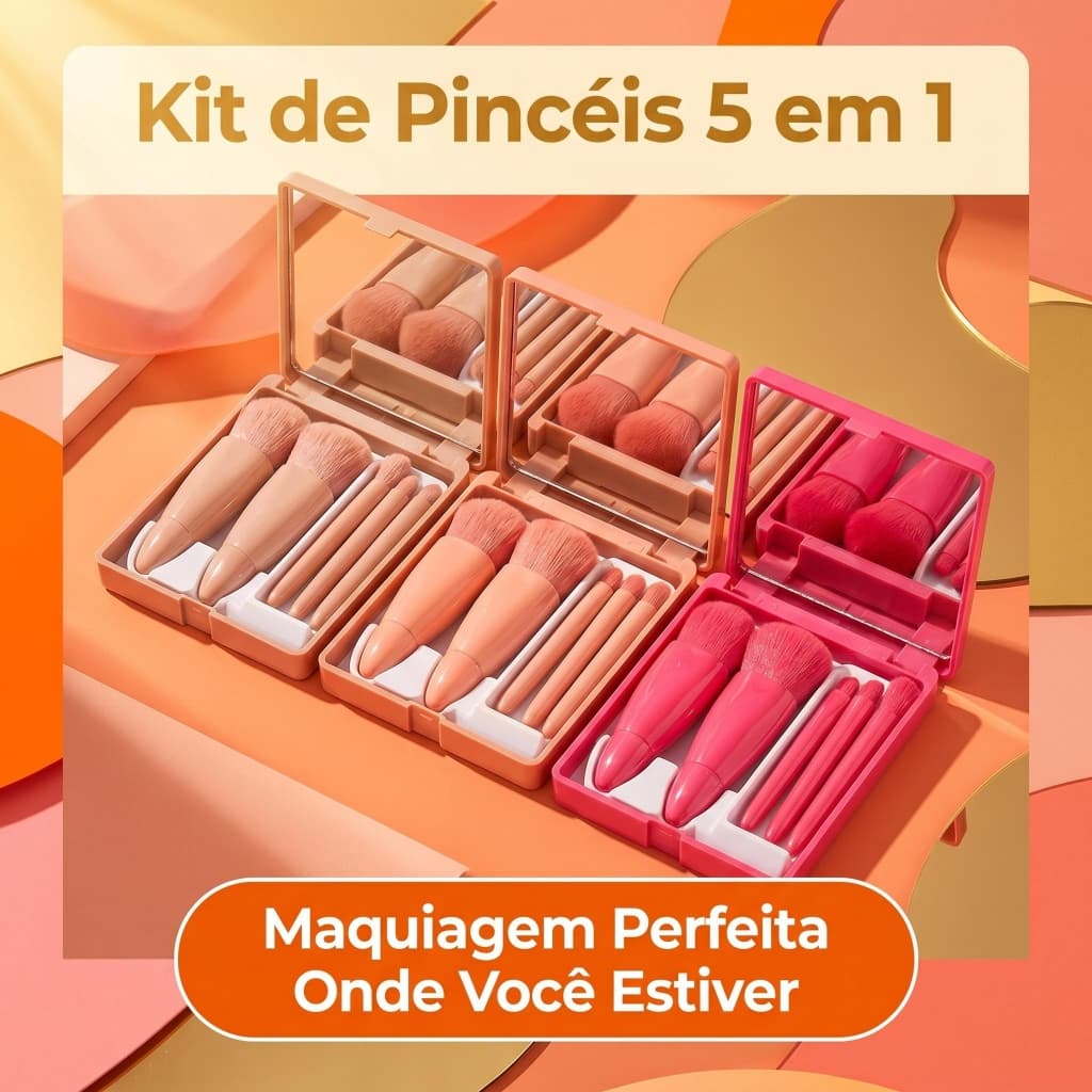 Mini Conjunto de Pincéis de Maquiagem com Espelho Portátil para Viagem