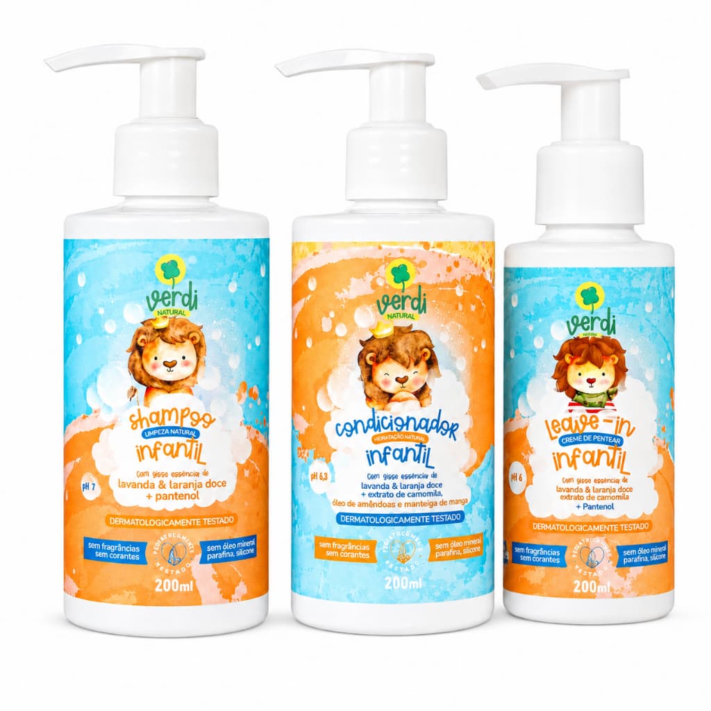 Kit Infantil Shampoo + Condicionador  + Creme de Pentear Natural Lavanda e Laranja Doce Verdi