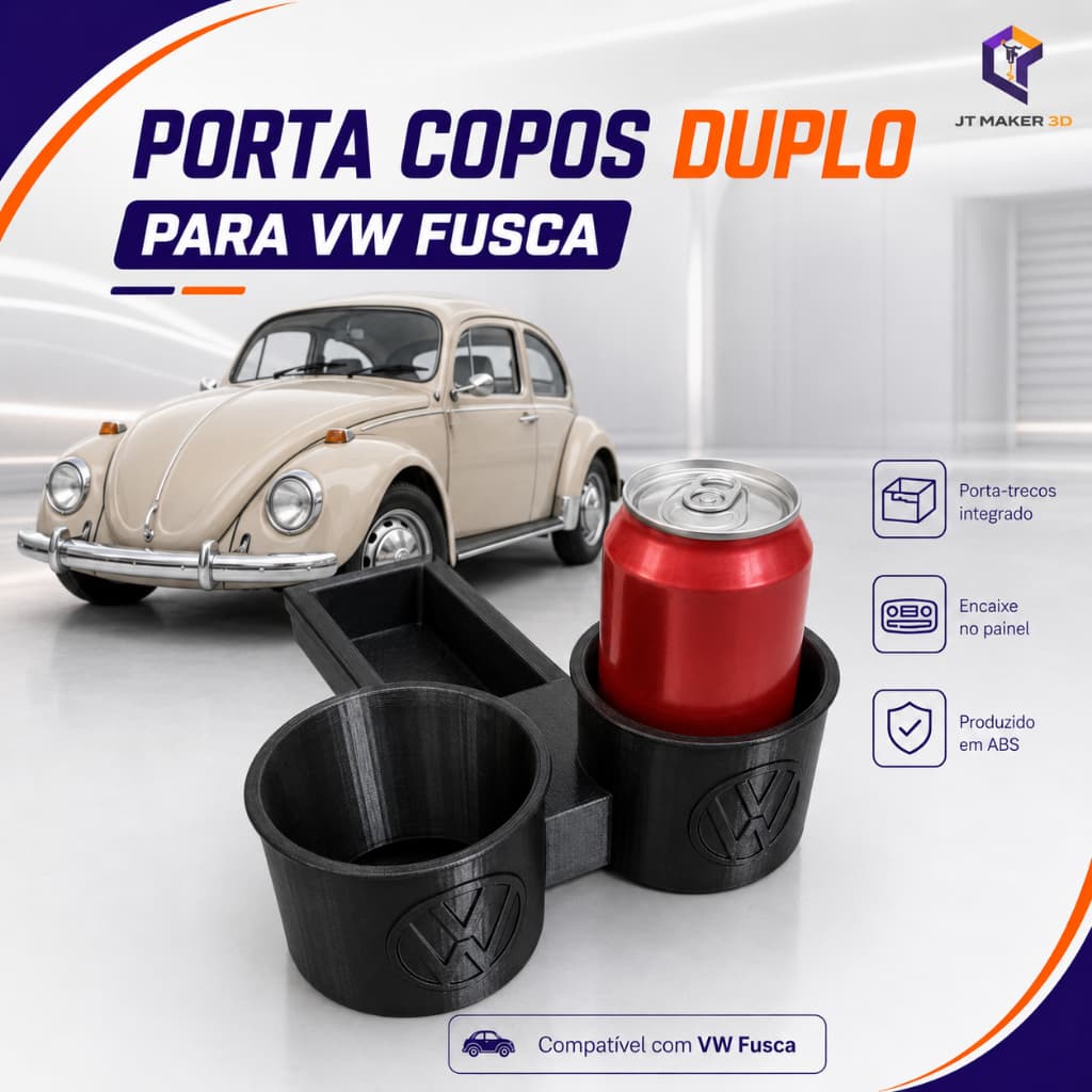 Porta Copos Duplo Para Fusca Com Porta Treco Encaixe No Lugar Do Cinzeiro Organizador Interno Automotivo
