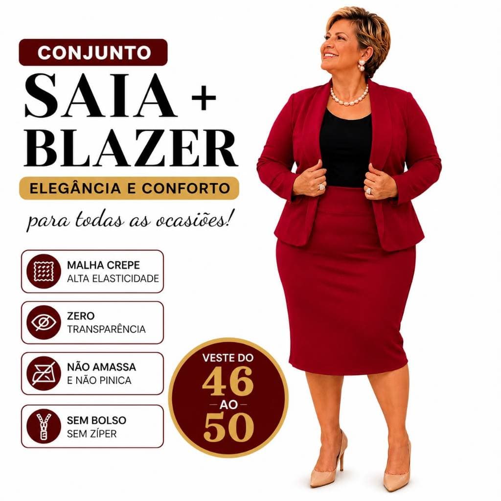 CONJUNTO FEMININO SOCIAL PLUS SIZE SAIA E BLAIZER CASACO MODA EVANGELICA NA MALHA MACIA E CONFORTAVEL
