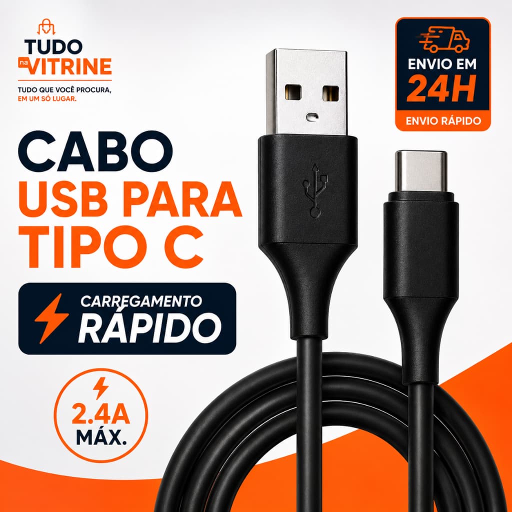 Cabo USB Para Tipo C 2.4A Carregamento Rápido 1 Metro Cabo USB-C Android