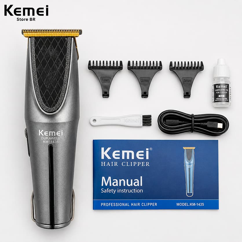 Máquina Barbeador Kemei-1435 Bivolt Sem fio 110v 200v Portátil Corte Aparador de pelos Kemei Km1435