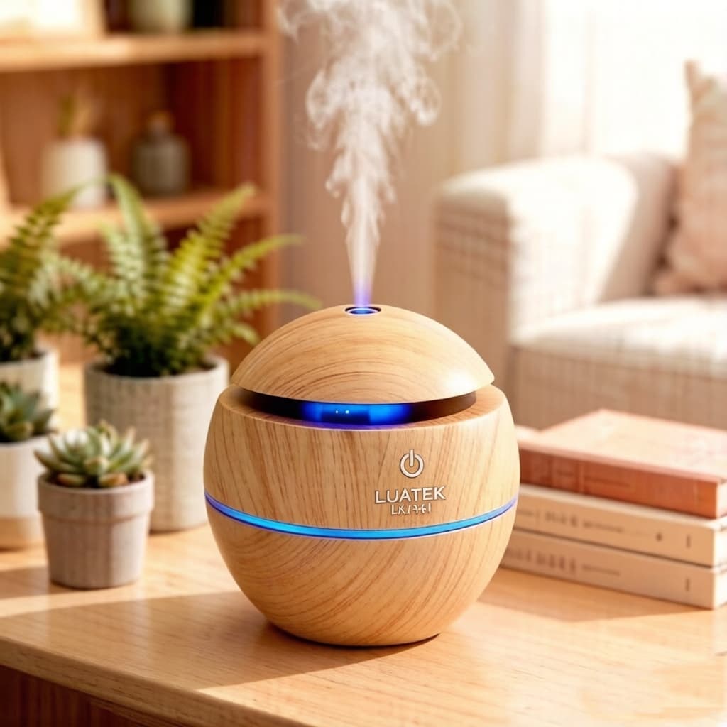 Difusor Elétrico Aromatizador de Ambiente,Umidificador de Ar Portátil Silencioso USB Luz 7 Cores Aromaterapia