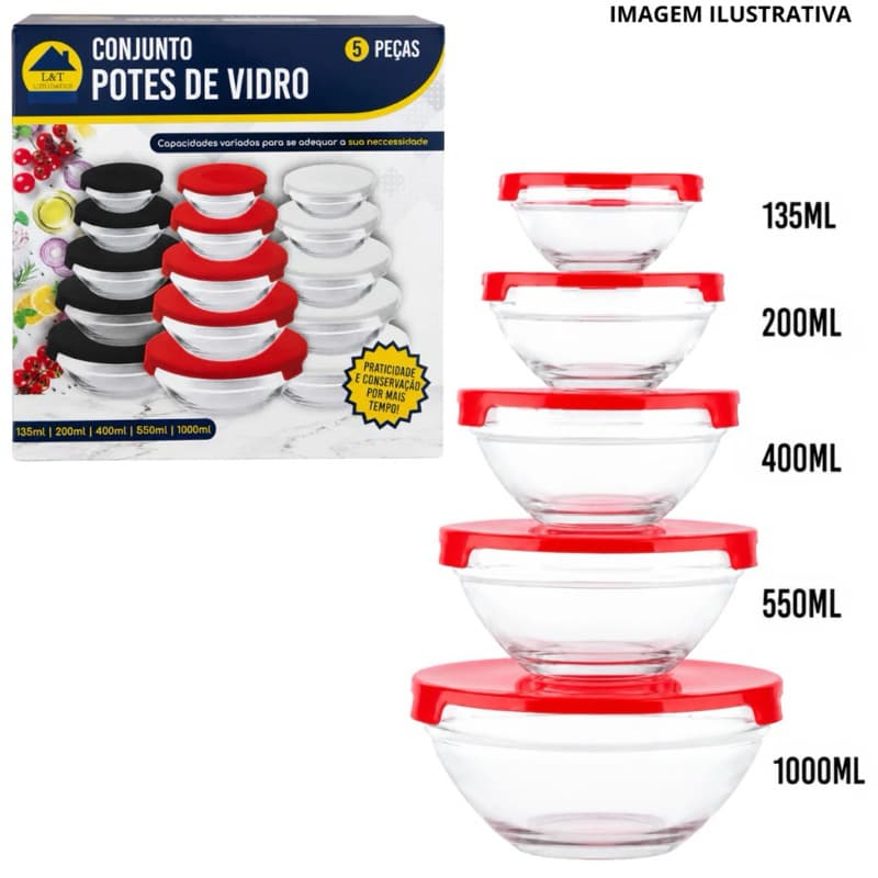 Conjunto Potes De Vidro C/ 5 Pçs