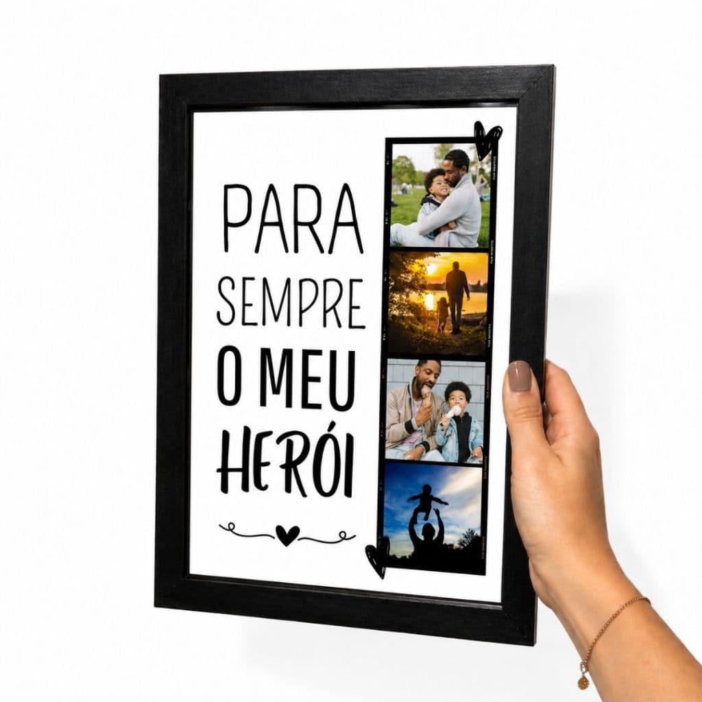 Quadro Personalizado 3 Fotos com Data, presente, Dia dos Pais - Moldura A4