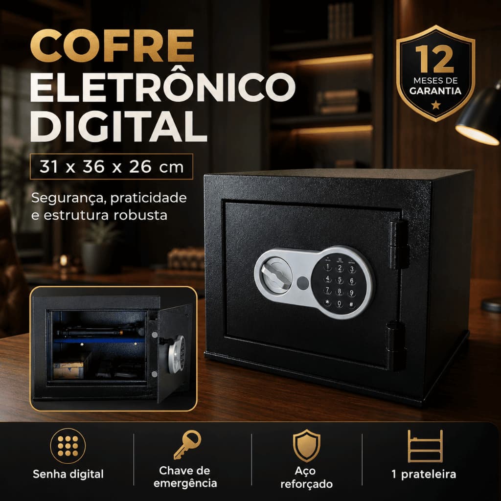 Cofre Digital Eletronico Em Aço Armamento Guarda Joias Blindado Reforçado Resistente