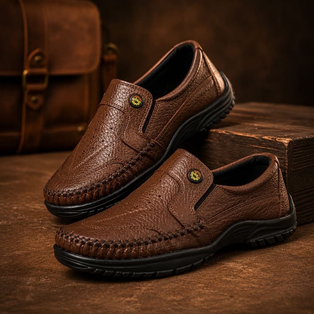 Sapato Sapatilha Mocassim Marrom Masculino  Elegante De Couro Legítimo Solado de Borracha Costurado Macio Original