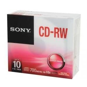 CD-RW Sony Slim 80MIN 700MB 4X Kit com 10 unidades