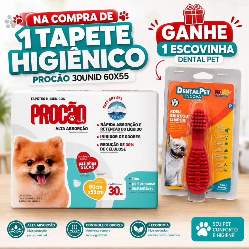 Tapetes Higiênicos Procão - Cachorros - Xixi no Lugar Certo - Alta Absorção - 60x55cm - 30 unidades