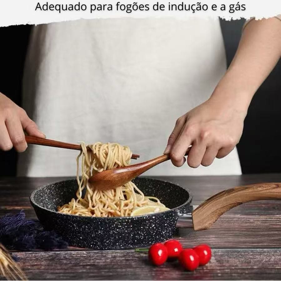 Frigideira Antiaderente de Alumínio Revestimento Cerâmico Funda Cabo Madeira Não Gruda  28cm
