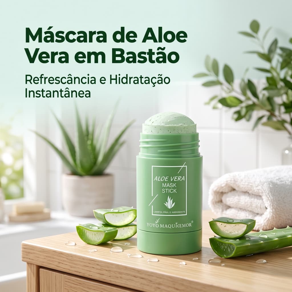 Máscara Facial de Aloe Vera em Bastão Hidratante Calmante com Vitamina E Alivia Pele Irritada Pós Sol Ideal para Viagens