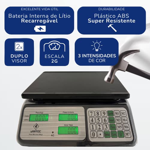 Balança Digital de Cozinha 30 KG para Conferência Interna de Peso Alta Precisão Recarregável