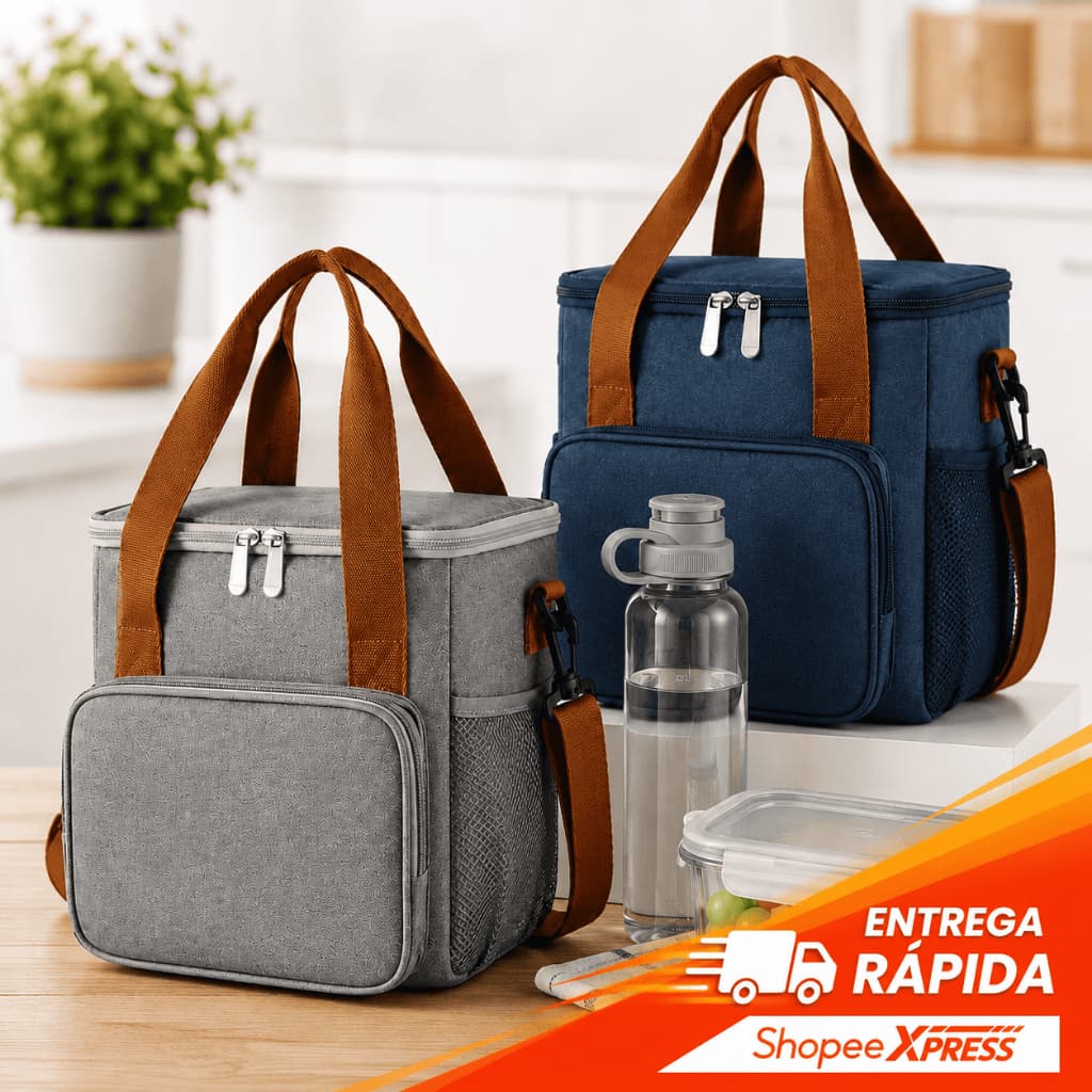 Bolsa Térmica Marmita Grande Lancheira Portátil Impermeável Alça Ajustável Viagem