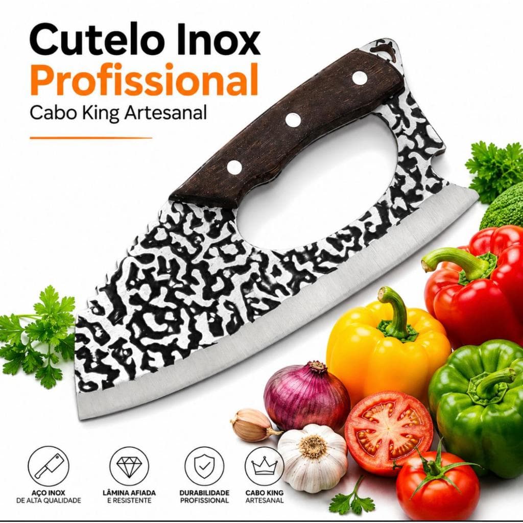 Cutelo lnox Profissional Cabo King Artesanal Churrasco Cozinha